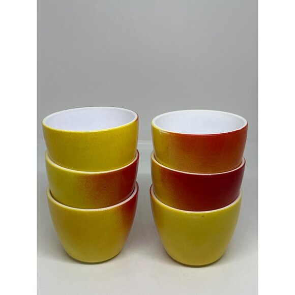 VTG Hazel Atlas Apple Bottoms Glasses Set of 6 | Yellow-Red Ombre 2.5" Tumblers - Picture 2 of 5